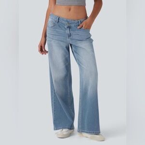 NWT Halara Flex Asymmetric Low Rise Zipper Pockets Baggy Wide Leg MEDIUM